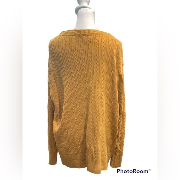Laura Scott Cable Knit Crew Neck Mustard Yellow Button Cardigan Size 16W/18W - Picture 3 of 6